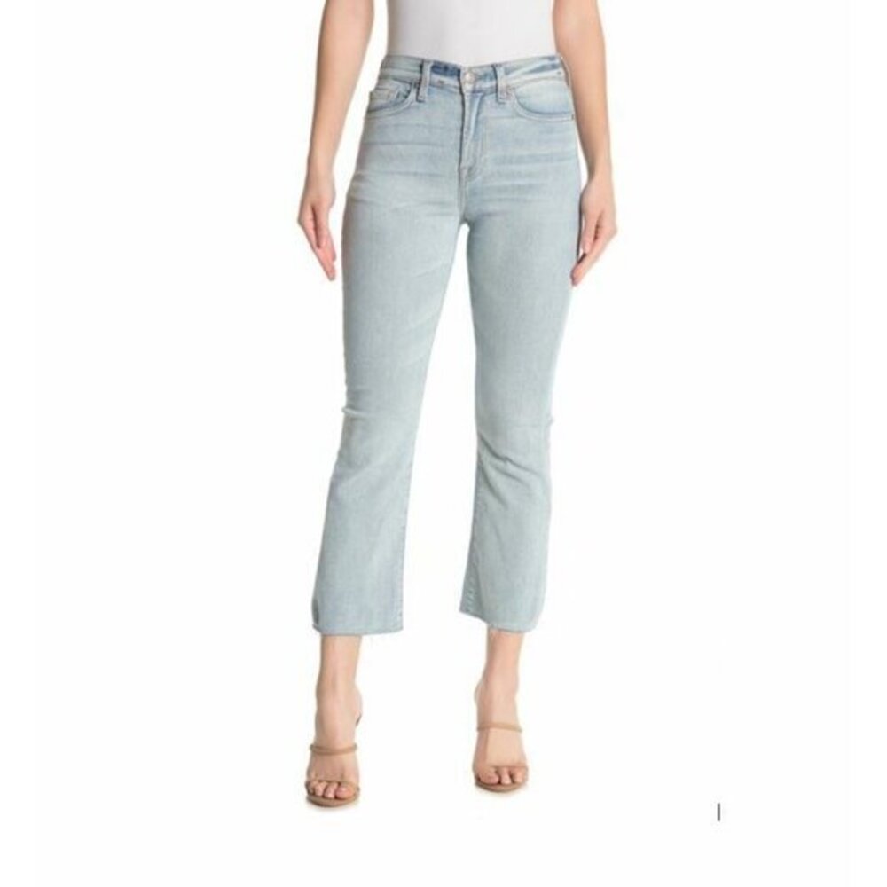 7 For  All Mankind High Rise Light Wash Kick Flare Raw Hem Jeans SZ 28 NWT $210